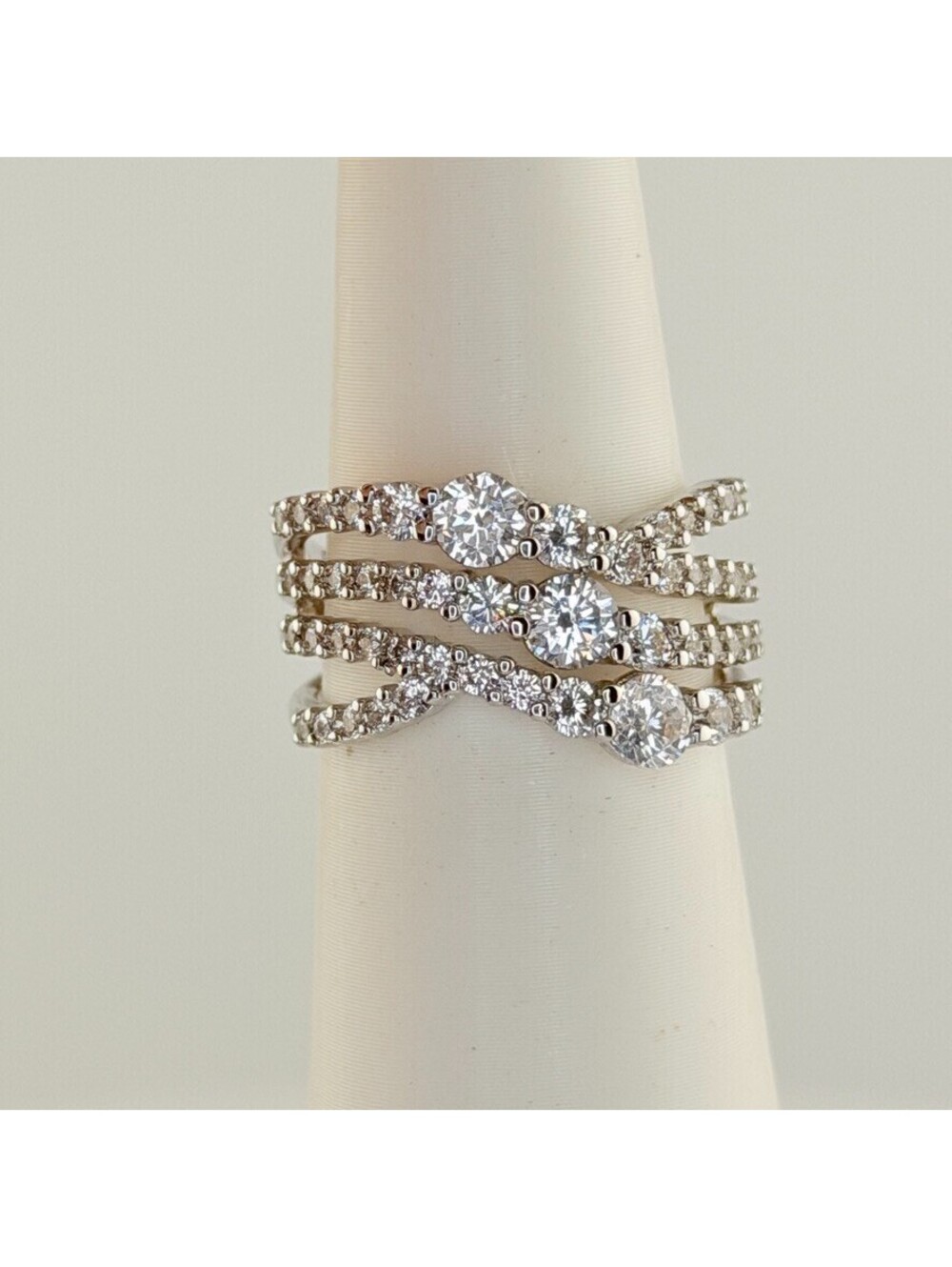 Bomb Party Ring Size 7 Clear Cz on Rhodium (No Bag)